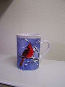 Blue Winter Scene Red Bird Cardinal Coffee Mug 8 oz  
