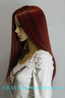   red mixed straight long womens romantic Cosplay dance wig 28  