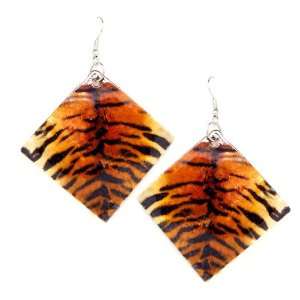    Animal Pattern Shell Earrings, Tiger, Centered Pattern Jewelry