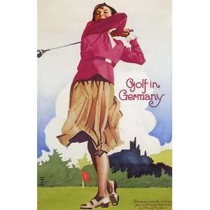  WOMAN PLAYING GOLF SPORT IN GERMANY VINTAGE POSTER REPRO 