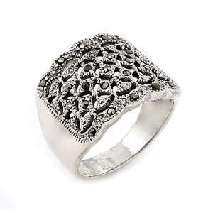  Marcasite Wide Sterling Silver Ring, Size 7 Jewelry