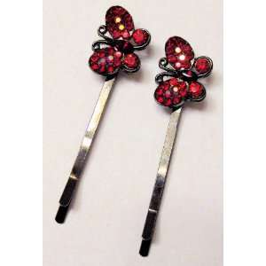 Red Crystals  Butterfly   Ornamental Hairpins  Kitchen 
