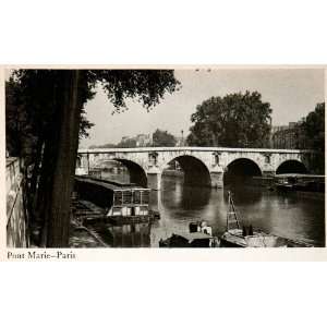 1944 Photogravure France Paris Pont Marie Bridge Seine River Boathouse 