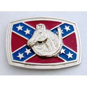 Confederate Rebel Csa Stars Southern Flag Horseshoe Horse Head 3d Belt 