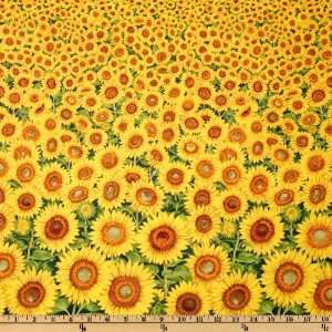  44 Wide Perspective Sunflowers Yellow Fabric By The Yard 