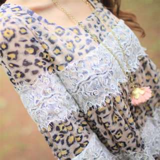 Leopard Chiffon mix Lace Bell Sleeve Dress, 9732G, sz M  