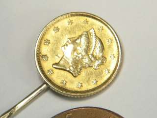   22K GOLD US LIBERTY ONE DOLLAR COIN STICKPIN $1 START N/RES   