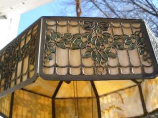 Art Nouveau Caramel Slag Filigree Brass Large Hanging Panel Shade 3 