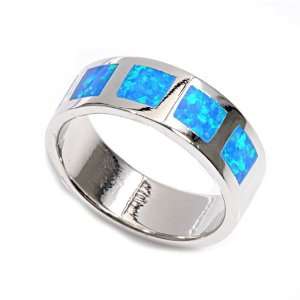  Sterling Silver Lab Opal Ring   7mm Band Width   Sizes 6 