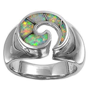  Sterling Silver Lab Opal Ring   5mm Band Width   13mm Face 