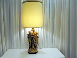 Vintage Lamp Gold Leaf Greek Lady Tall Drum Shade NICE  