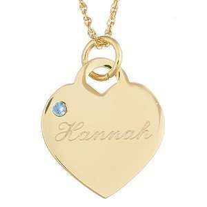 March Engraved Birthstone Heart Charm Pendant   Personalized Jewelry