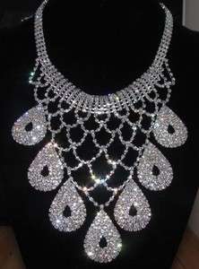 Factory Outlet Price 1SET Bridal Drag Queen Clear Rhinestone Necklace 