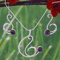 Handcrafted Sterling Silver Amethyst Swan Necklace/ Earrings Set 