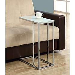 Chrome Metal Accent Table with Tempered Glass  