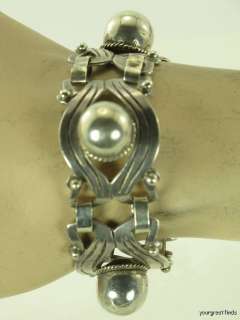 OLD MEXICAN MEXICO 980 SILVER HUGE ORB LINK BRACELET SIGNED A INSIDE 