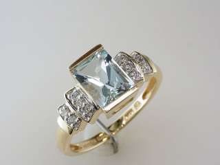   Aquamarine Diamond 2.15ct 14K Yellow Gold Engagement Wedding Ring