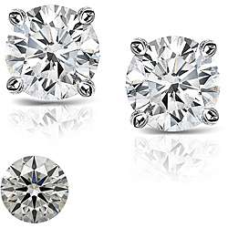 Platinum 1ct TDW Hearts and Arrows Diamond Stud Earrings (E F, SI1 SI2 