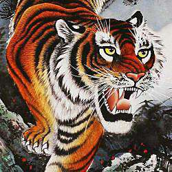Roaring Tiger Wall Art Scroll Painting (China)  