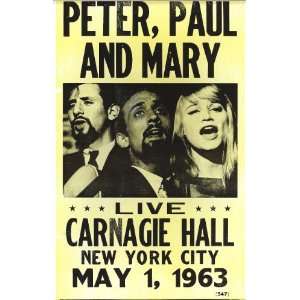   Mary Live At Carnegie Hall 1963 14 X 22 Vintage Style Concert Poster