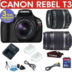 T3 DIGITAL CAMERA BODY + CANON 18 55 IS LENS + CANON 55 250 ZOOM LENS 