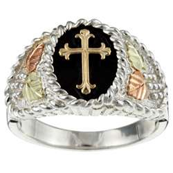Sterling Silver and Black Hills Gold Mens Cross Ring  