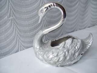   Two Tone Silver Swan Planter figurine pottery Duck Bird Trinket Coin