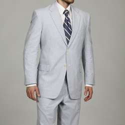 Adolfo Mens Blue/White 2 button Seersucker Suit  