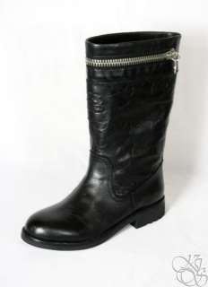 COACH Vinni 12CM Signature C Black Embossed Leather Womens Boots New 
