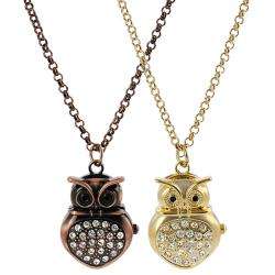 Geneva Platinum Womens Rhinestone accented Owl Necklace Watch 