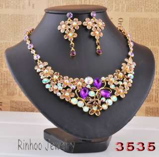 1Set Wedding Bridal Necklace Earring Set AB Rhinestone Crystal 
