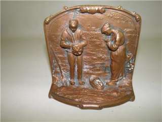 ANTIQUE BRONZE FIGURAL COUPLE COUNTRY HARVEST BOOKENDS  
