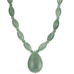 14k Yellow Gold Dyed Green Jade Teardrop Necklace  