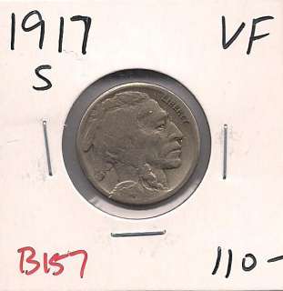 1917 S Buffalo Nickel Five Cent Very Fine B157  