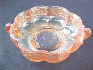 Orange Carnival Glass Footed Dbl Handled Scalloped Bowl  