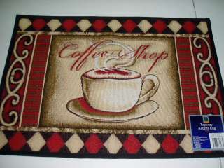 COFFEE SHOP LATTE CAFE CHECKERS COTTON TAPESTRY ACCENT RUG MAT NWT 