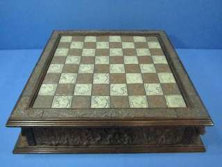 MEXICO WOOD & RESIN MOLDED CHESS BOARD   BOARD & STORAGE ONLY NO PAWNS 