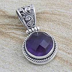   Silver Round Faceted Amethyst Pendant (Indonesia)  