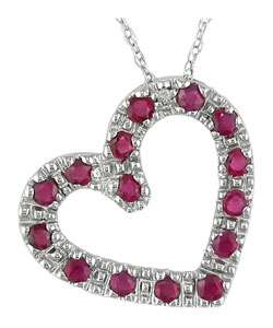 10k White Gold Diamond Ruby Heart Pendant  