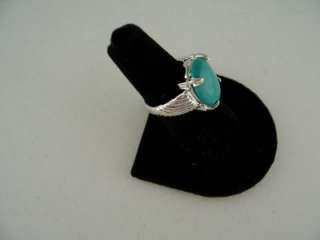 LARGE TURQUOISE OVAL RING, 18K WHITE GOLD PLATED, NEW, T14  