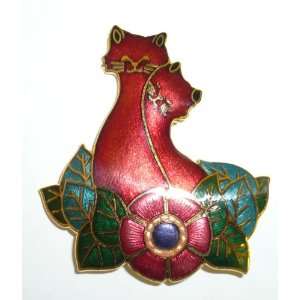  Red Cloisonne Love Cats Pin Jewelry