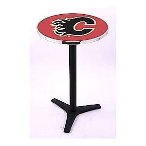  Calgary Flames HBS Pub Table with Black Wrinkle base L210 