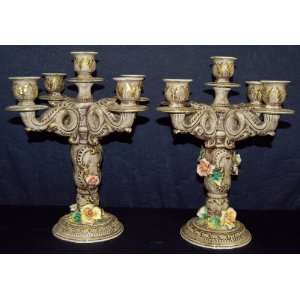    Capodimonte Five Arm Candle Holders, Set of 2
