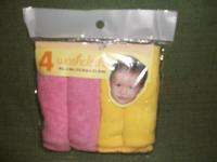 BABY 4 PACK WASH CLOTHS. IN PRETTY PRINTS & SOLIDS  