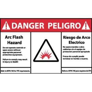 Labels   Danger, Arc Flash And Shock Hazard, Bilingual, (Graphic), 3X5 