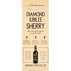 1934 Ad Diamond Jubilee Sherry Wine Gonzalez Byass   Original Print Ad