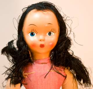 CELLULOID DOLL MASK FACE CLOTH BODY Toy Poland 18 inch  