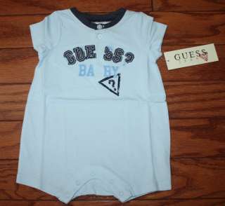 NWT Guess Baby Boys Blue Short Sleeved Creeper/ Romper Size 6 9 mos 