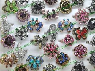   10pcs Pretty rhinestone butterfly flower rings jewelry HC11  