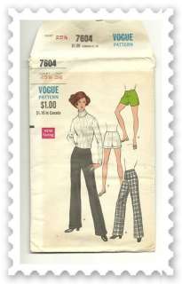 Vintage 70s High Waist Shorts Flare Pants Vogue Pattern  